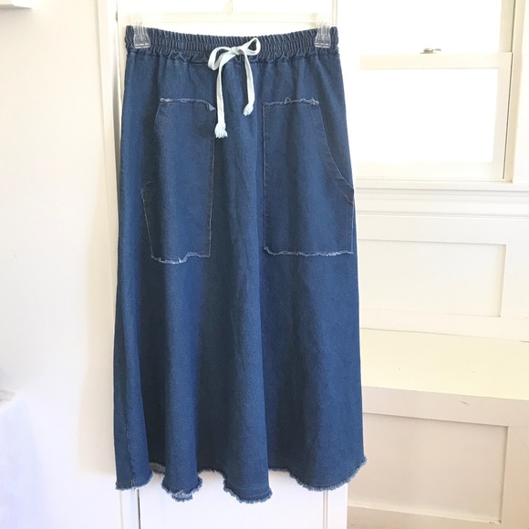 DENIM Skirt A-Line Midi with Pockets Pull On Women’s Size Large X-Large - Picture 1 of 16